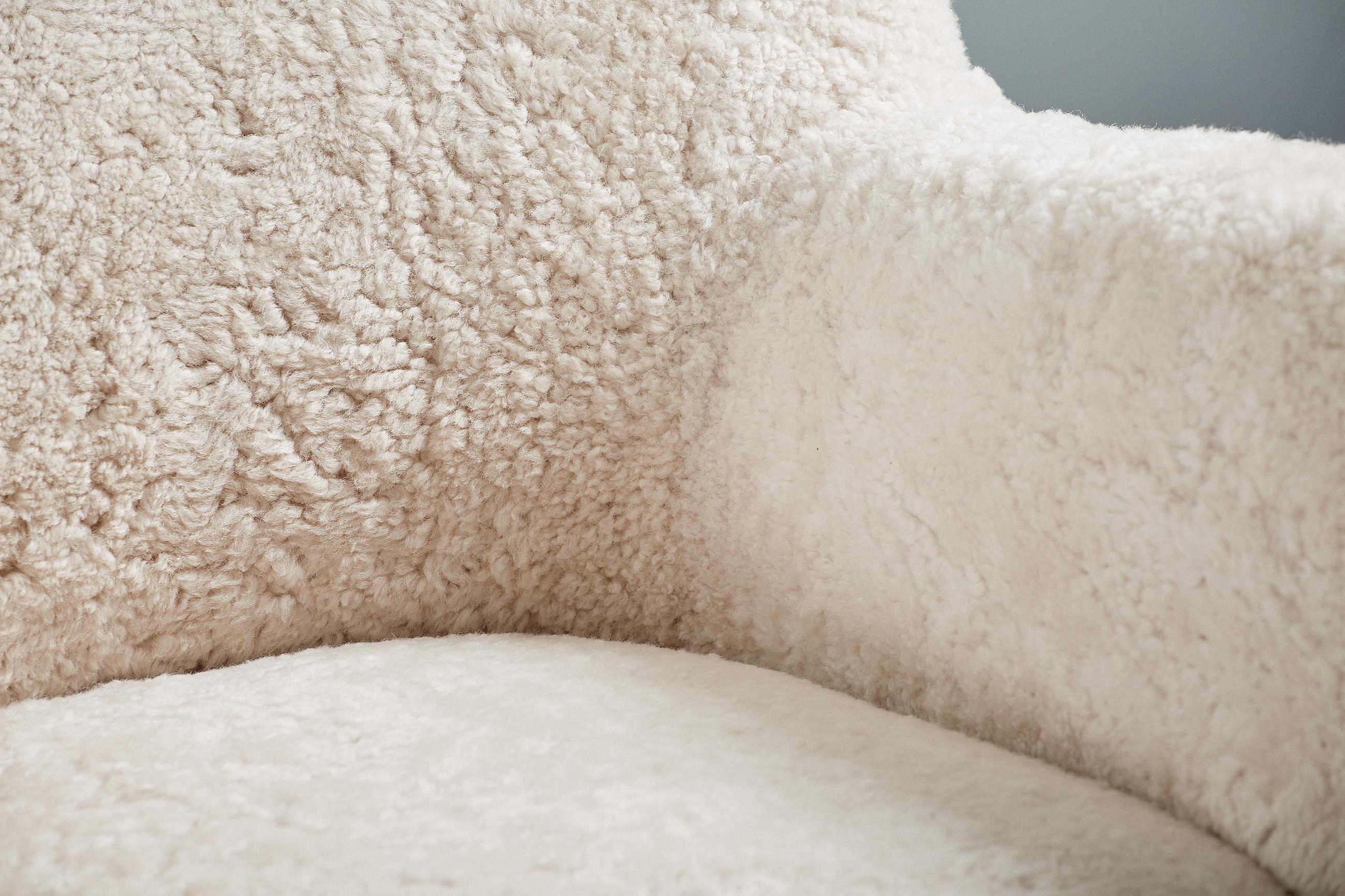 Contemporary 50% Deposit for Melissa - Pair of Sampo Sheepskin Wing Chairs For Sale