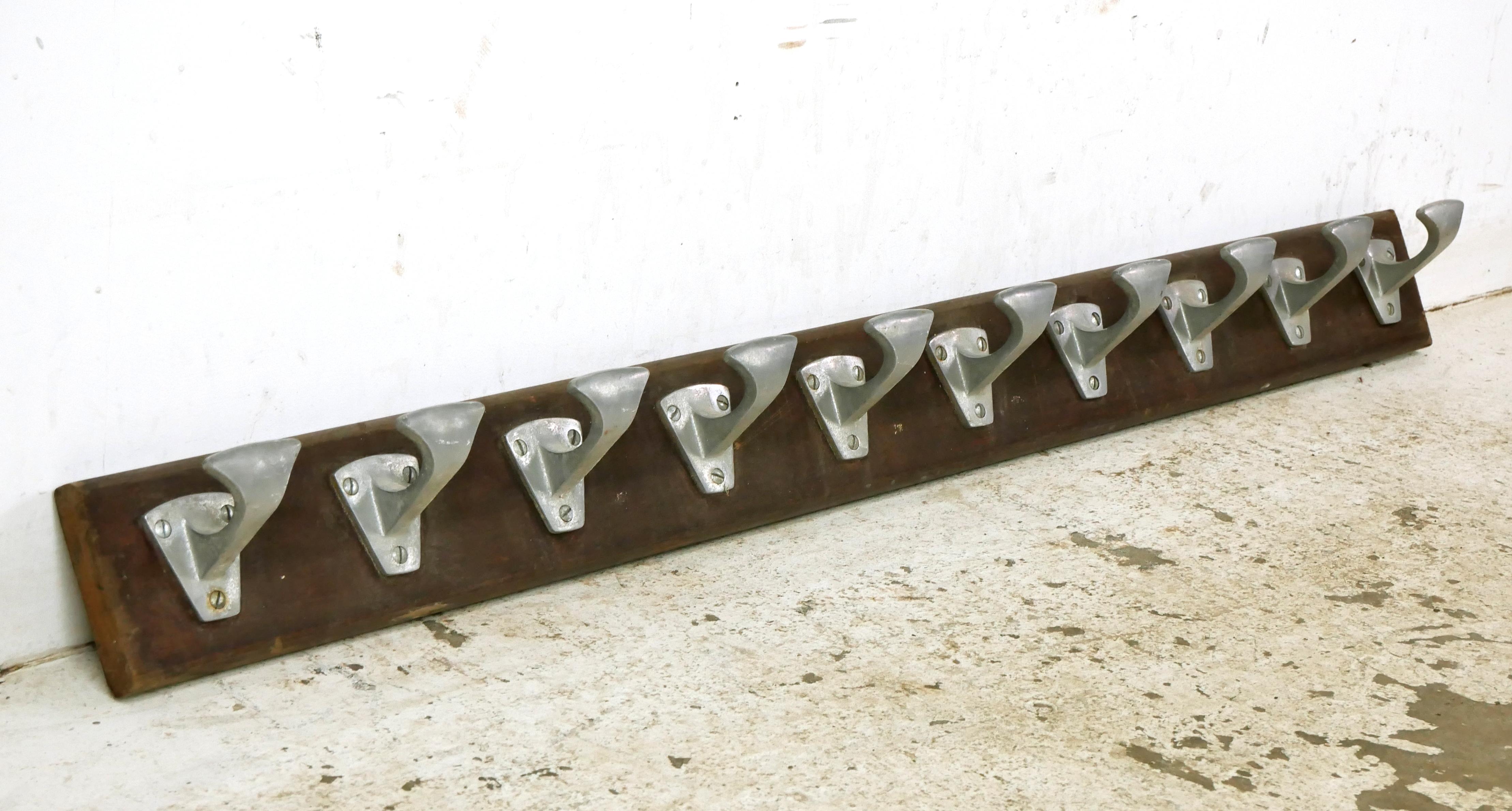 50 in. European Aluminum 10 Hook Wood Coat Rack In Good Condition For Sale In New York, NY