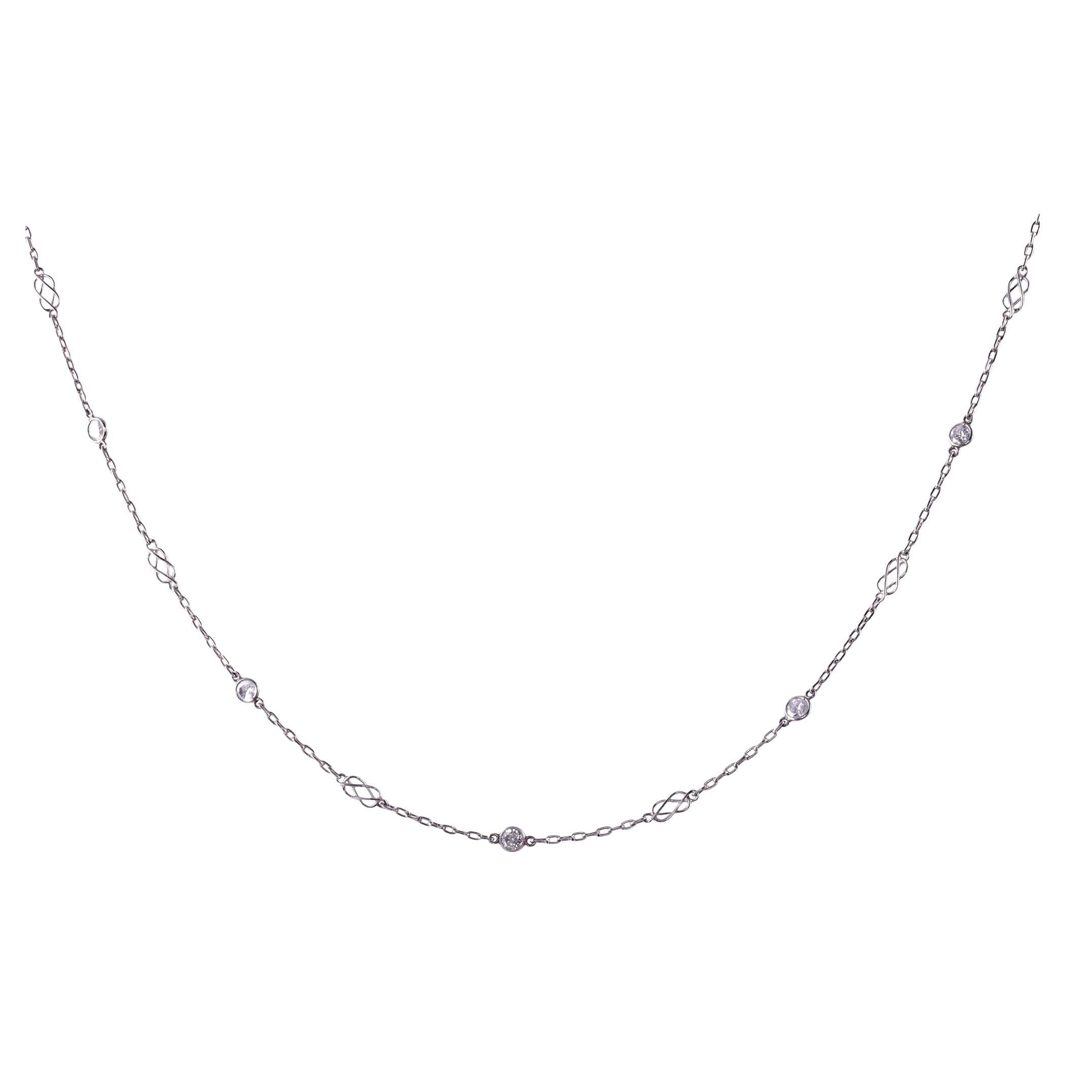 50 Inch Diamond Platinum Chain Necklace For Sale