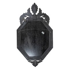 50-Inch Italian 1940s Venetian Etched Glass Mirror with Wood Backing