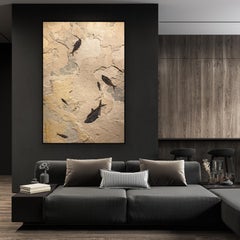 50 Million Year Old Eocene Era Fossil Fish Mural in Stone, from Wyoming