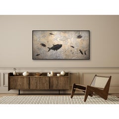 50 Million Year Old Eocene Era Fossil Fish Mural in Stone, from Wyoming