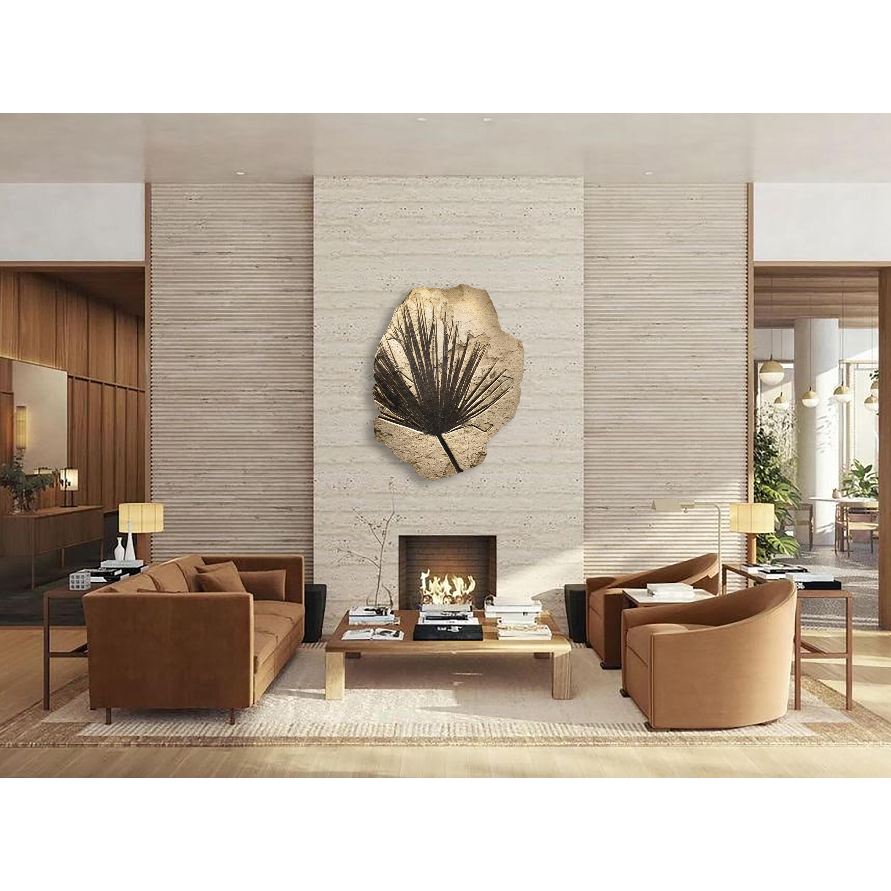 This mural features a beautiful fossilized palm frond which is an Eocene era fossil dating back about 50 million years. Plant life often produces some of the most aesthetic Green River Formation fossils we have prepared over the years. Due to the