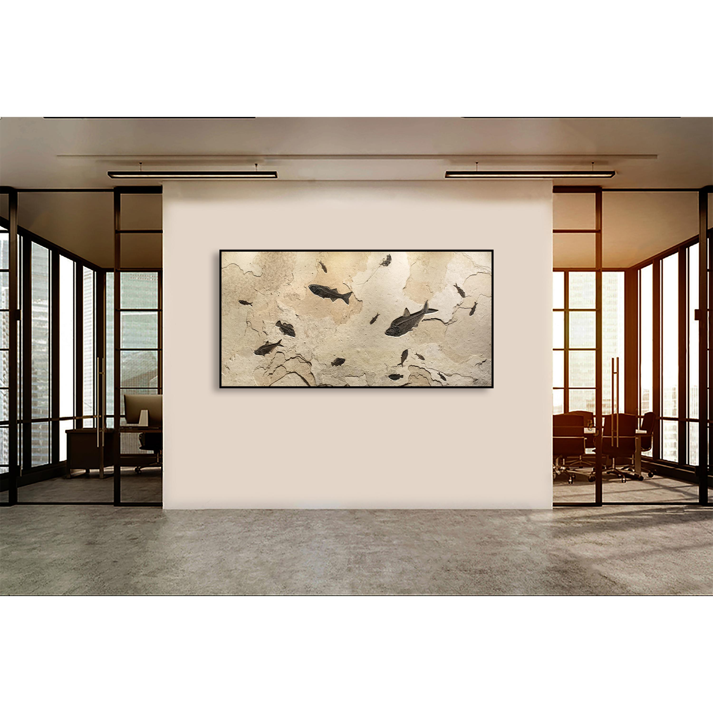 This exquisite and impressively sized fossil mural features a gorgeous collection of Eocene era fossil fish, all dating around 50 million years old. Four Diplomystus dentatus, a Mioplosus labracoides, six Knightia eocaena, and four Cockerellites