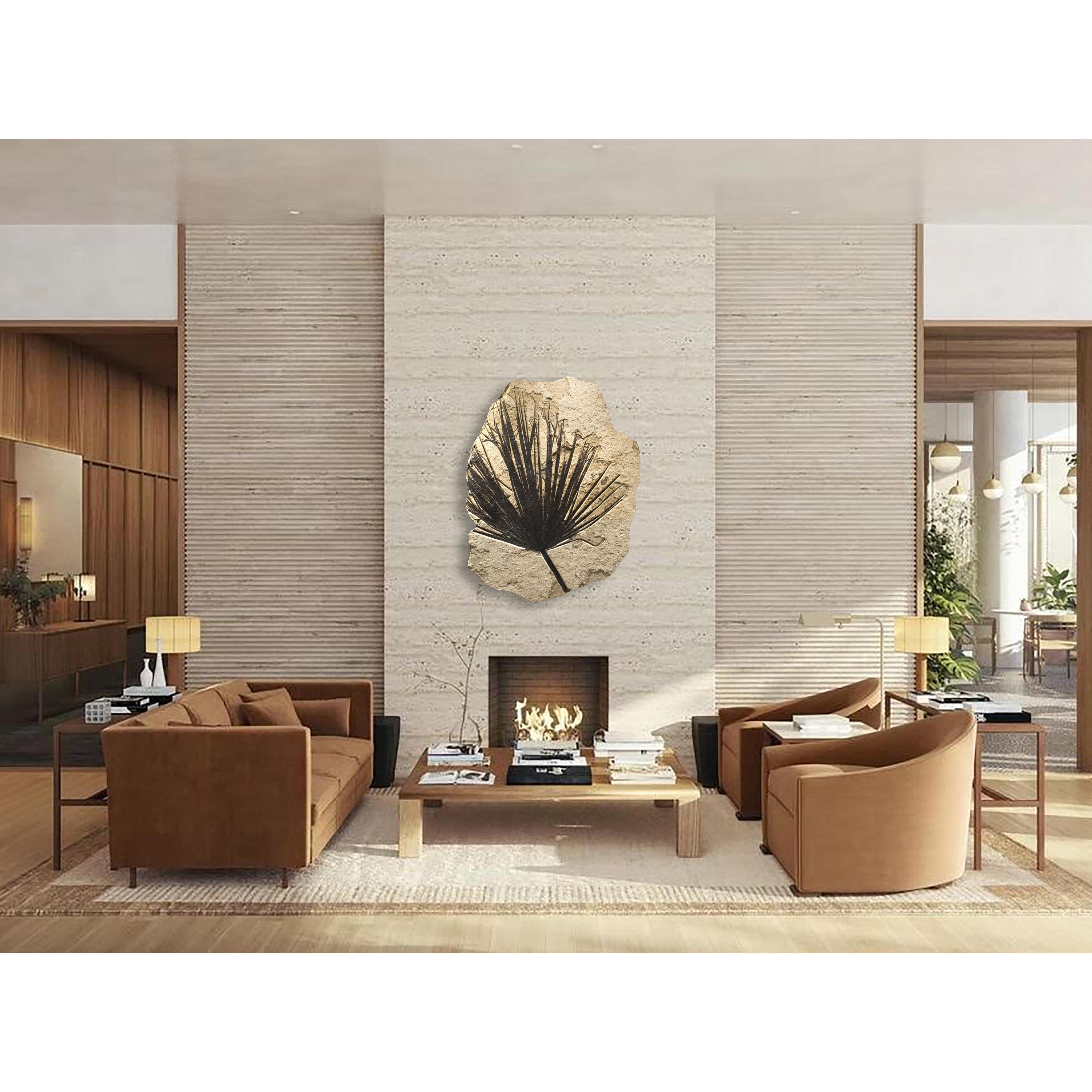 This mural features a beautiful fossilized palm frond, an Eocene era fossil dating back about 50 million years. Plant life often produces some of the most aesthetic Green River Formation fossils we have prepared over the years. Due to the delicate