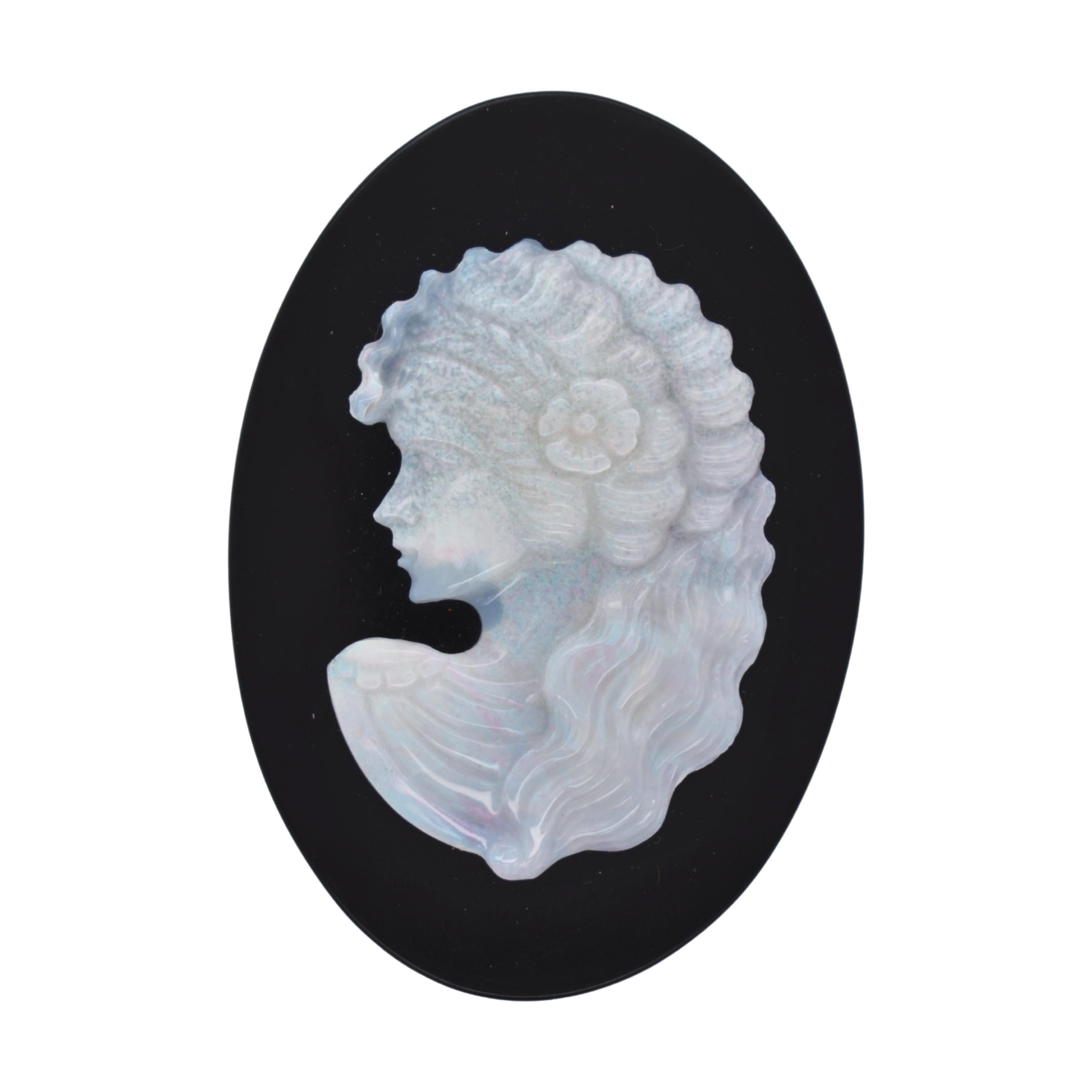 50 MM Hand-Carved Australian Opal Maiden Cameo auf schwarzem Onyx Edelstein