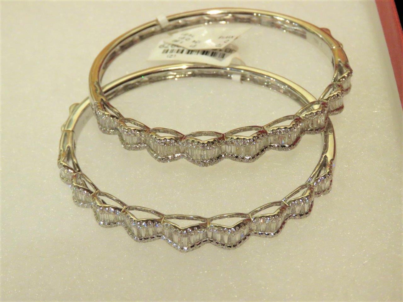 Baguette Cut Rare Sample Pair of 18KT Gold 5CT Gorgeous Diamond Bracelets For Sale