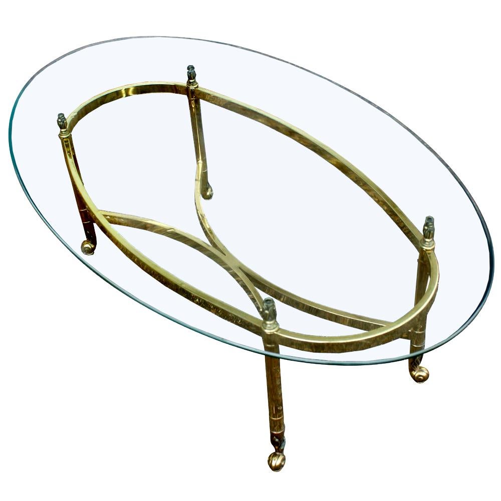 European Oval Italian Neoclassical Vintage Brass Side Table
