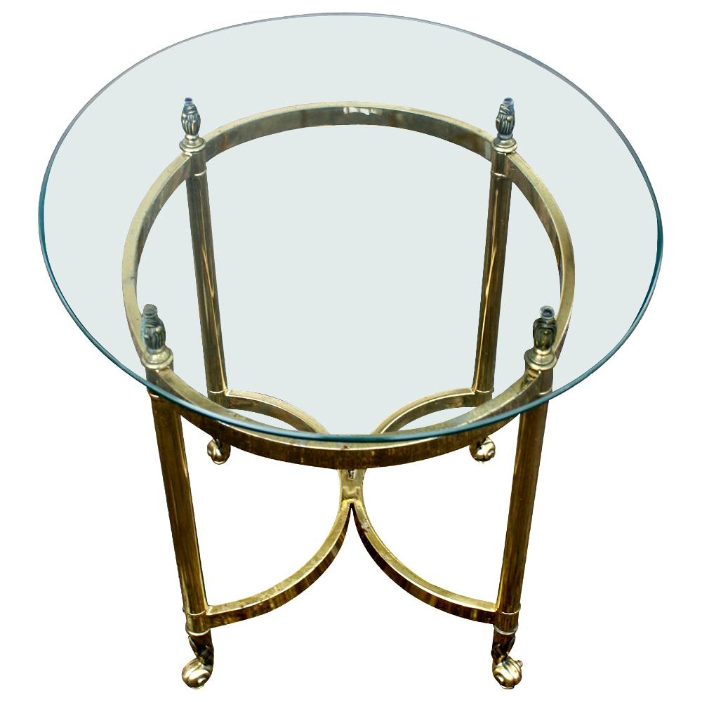 Oval Italian Neoclassical Vintage Brass Side Table