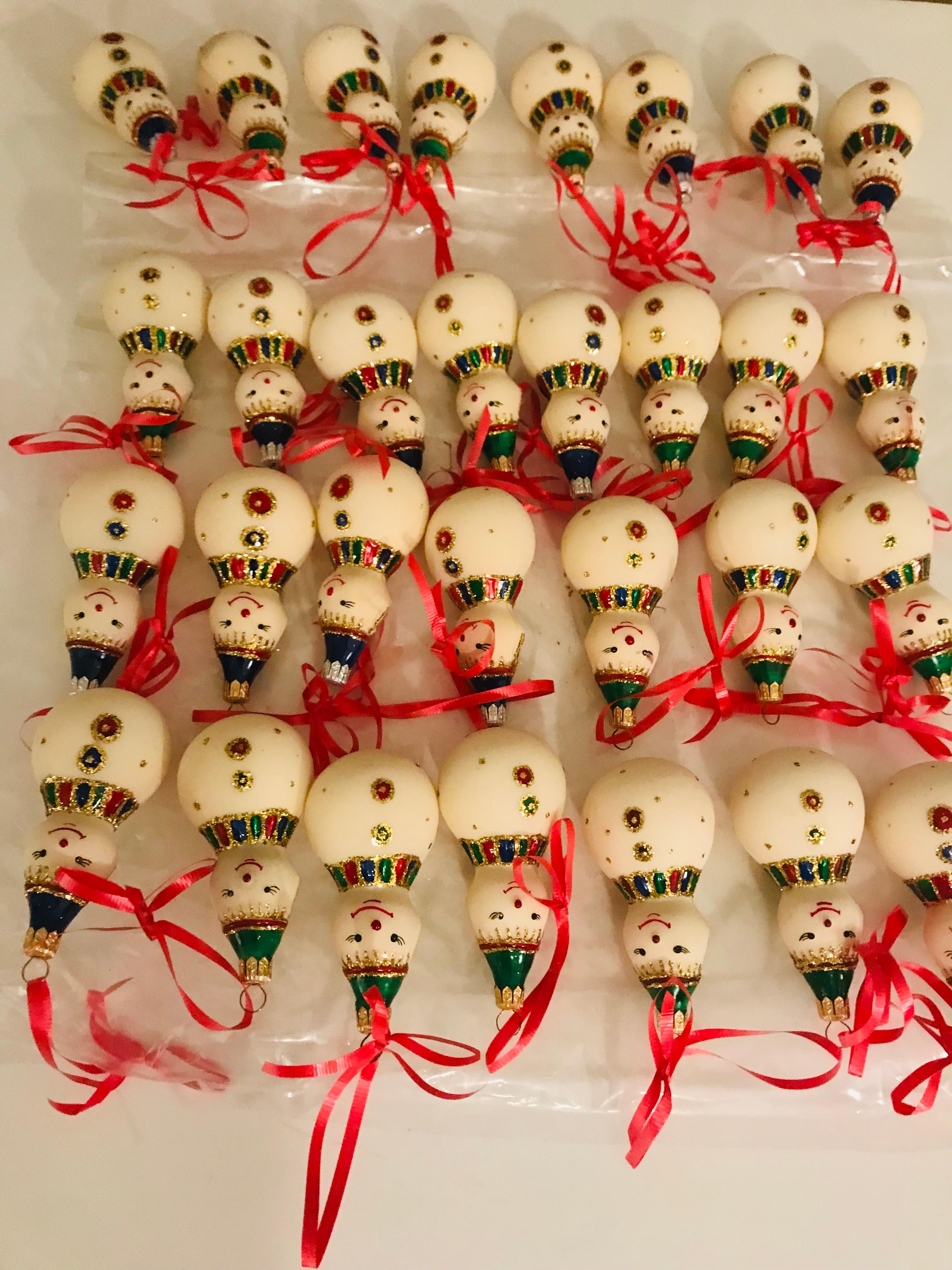 50 Pcs Clown, Ukrainian  Glass Christmas Ornaments In Good Condition For Sale In Boca Raton, FL
