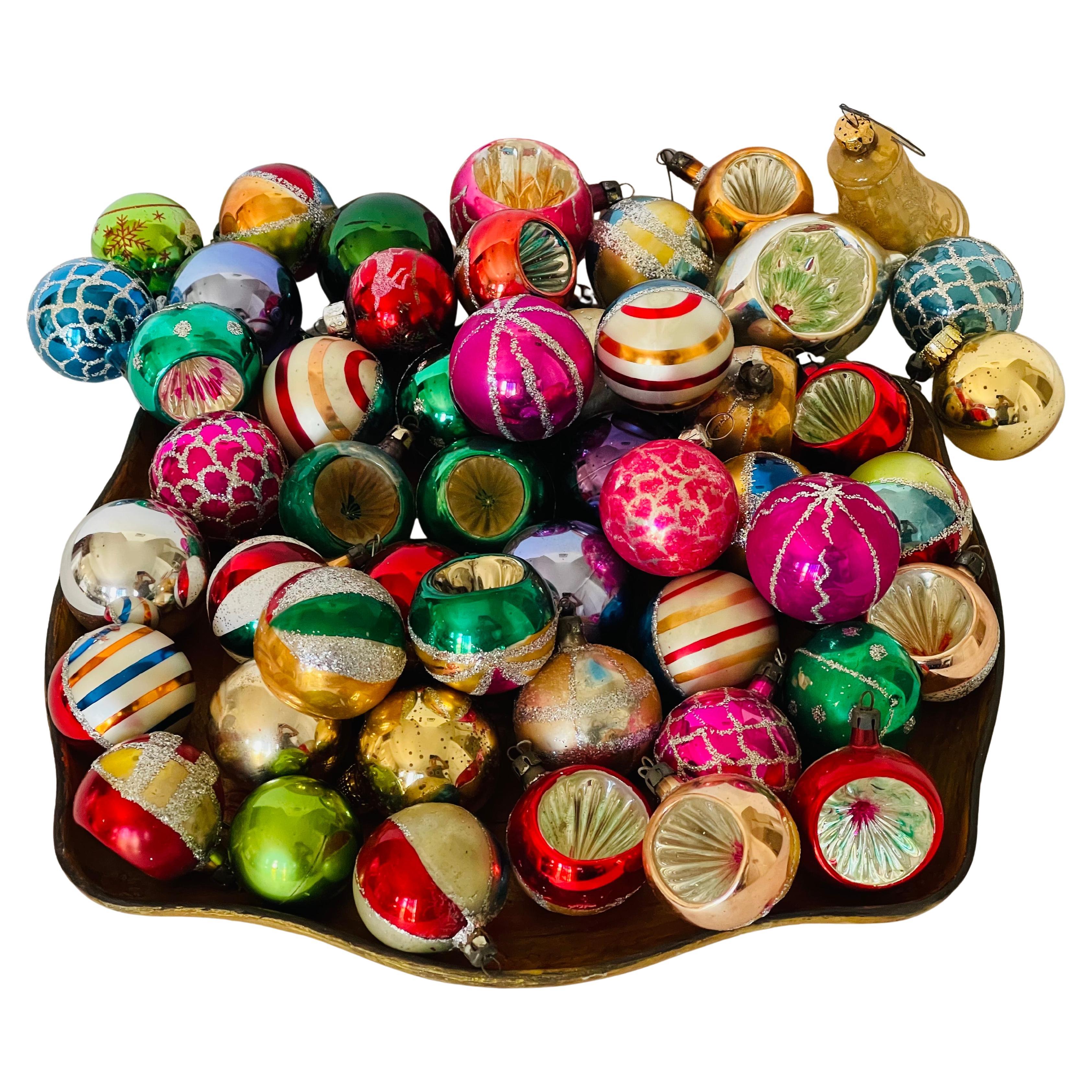 55 pcs Vintage Shiny Britt Glass Ornaments-Same day Shipping For Sale