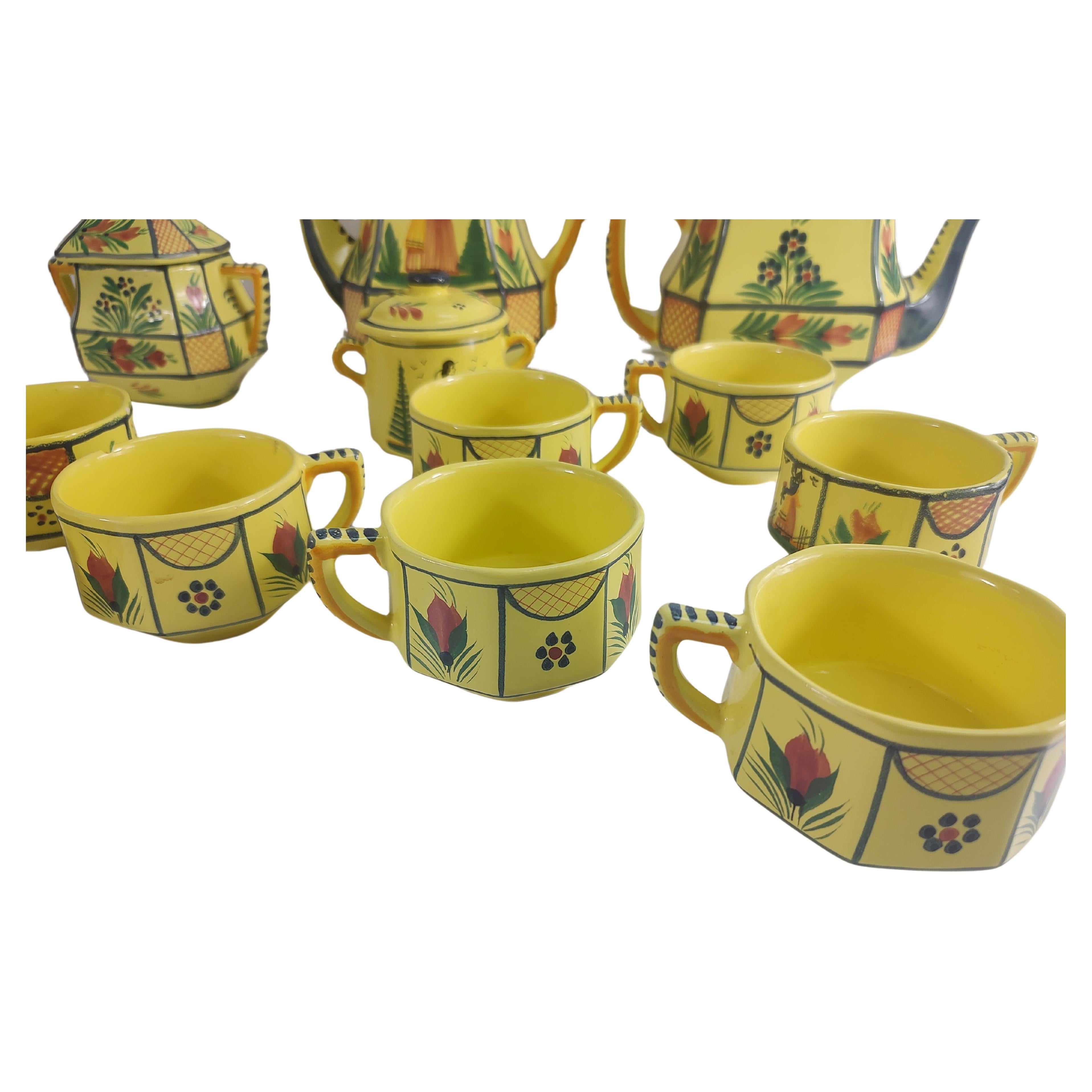 50 Teile Quimper Dinner-Set Suppen-, Salat- und Salatbecher, Untertassen, Kaffee- und Teekanne (Französische Provence) im Angebot