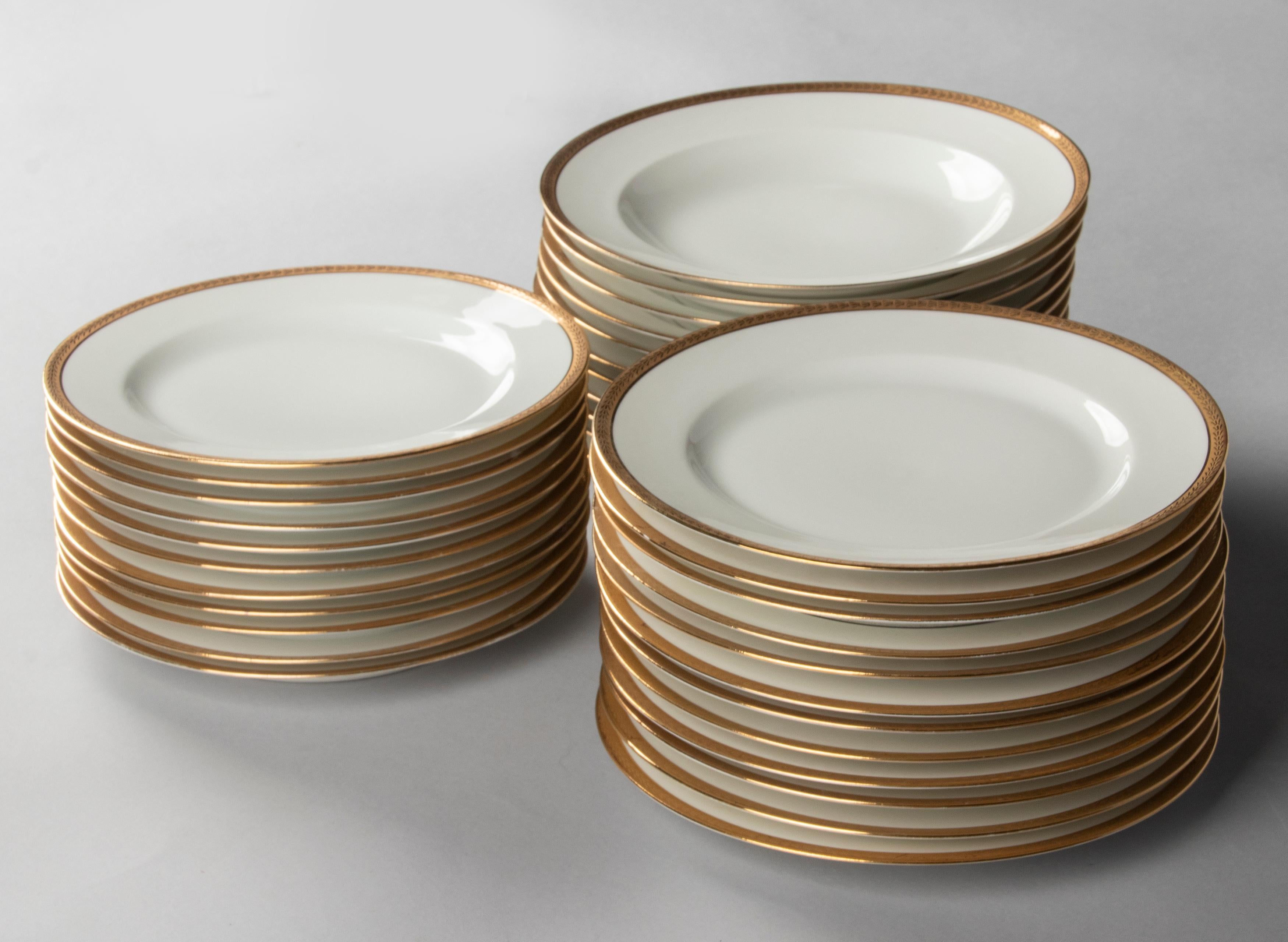 50-Piece Set Antique Porcelain Tableware by Lanternier Limoges Empire Style 1