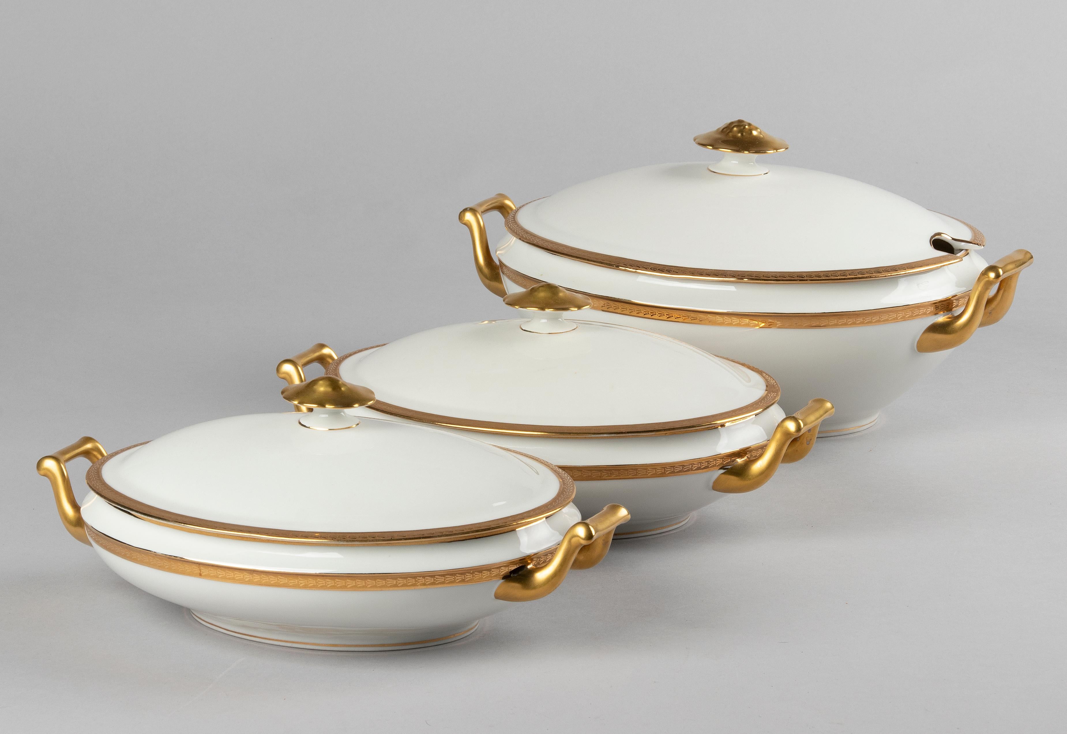 50-Piece Set Antique Porcelain Tableware by Lanternier Limoges Empire Style 3