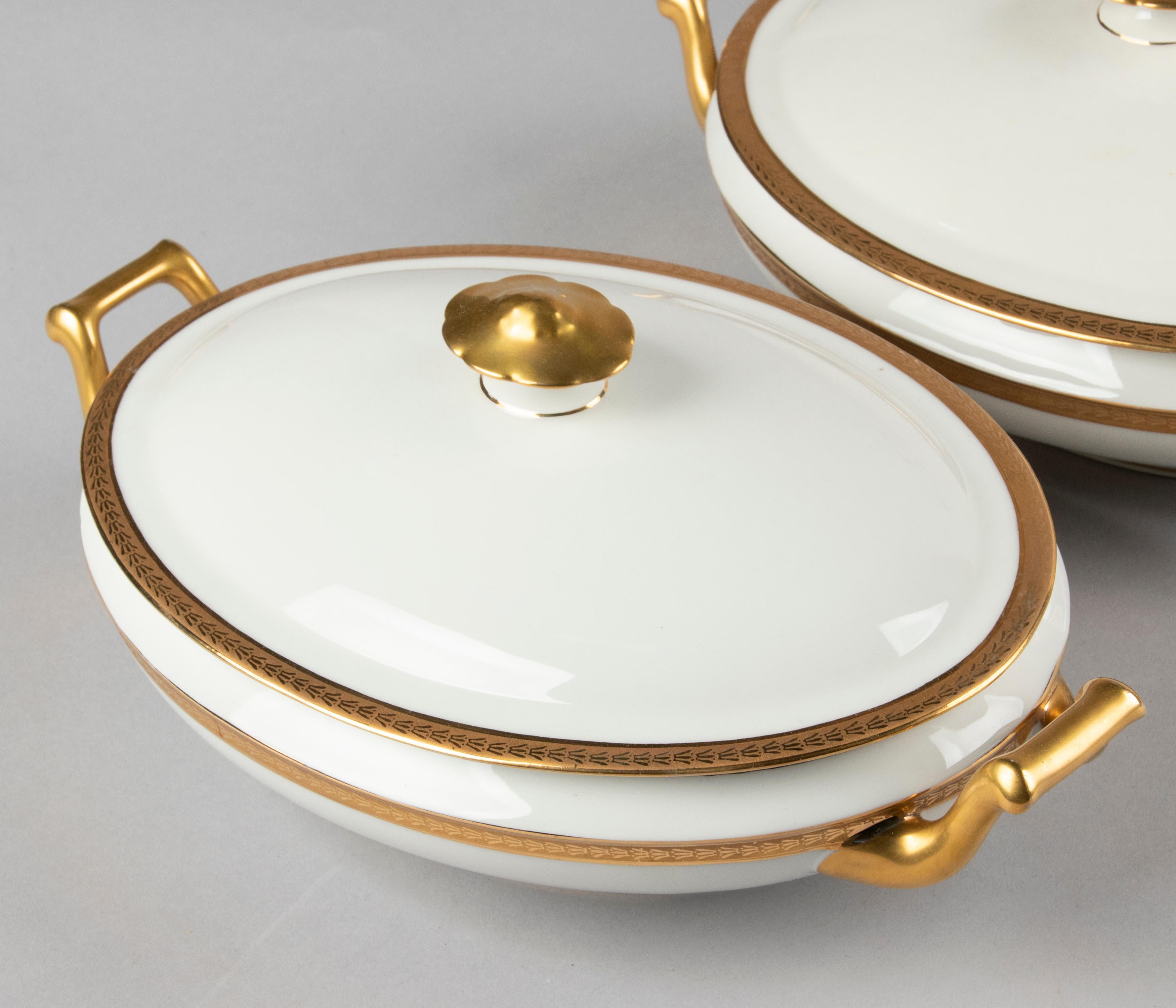50-Piece Set Antique Porcelain Tableware by Lanternier Limoges Empire Style 4
