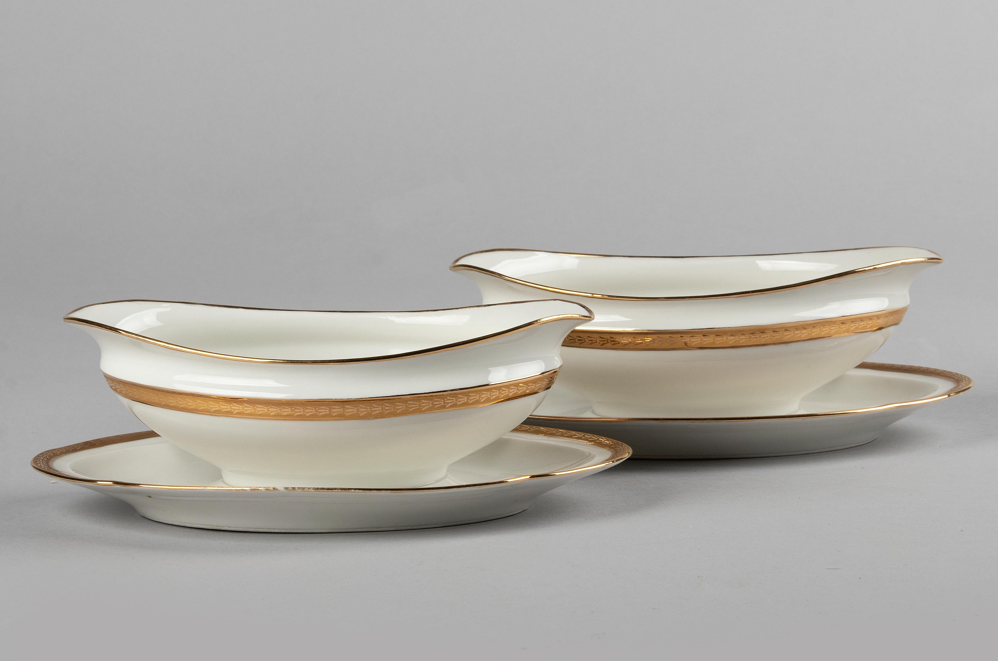 50-Piece Set Antique Porcelain Tableware by Lanternier Limoges Empire Style 6