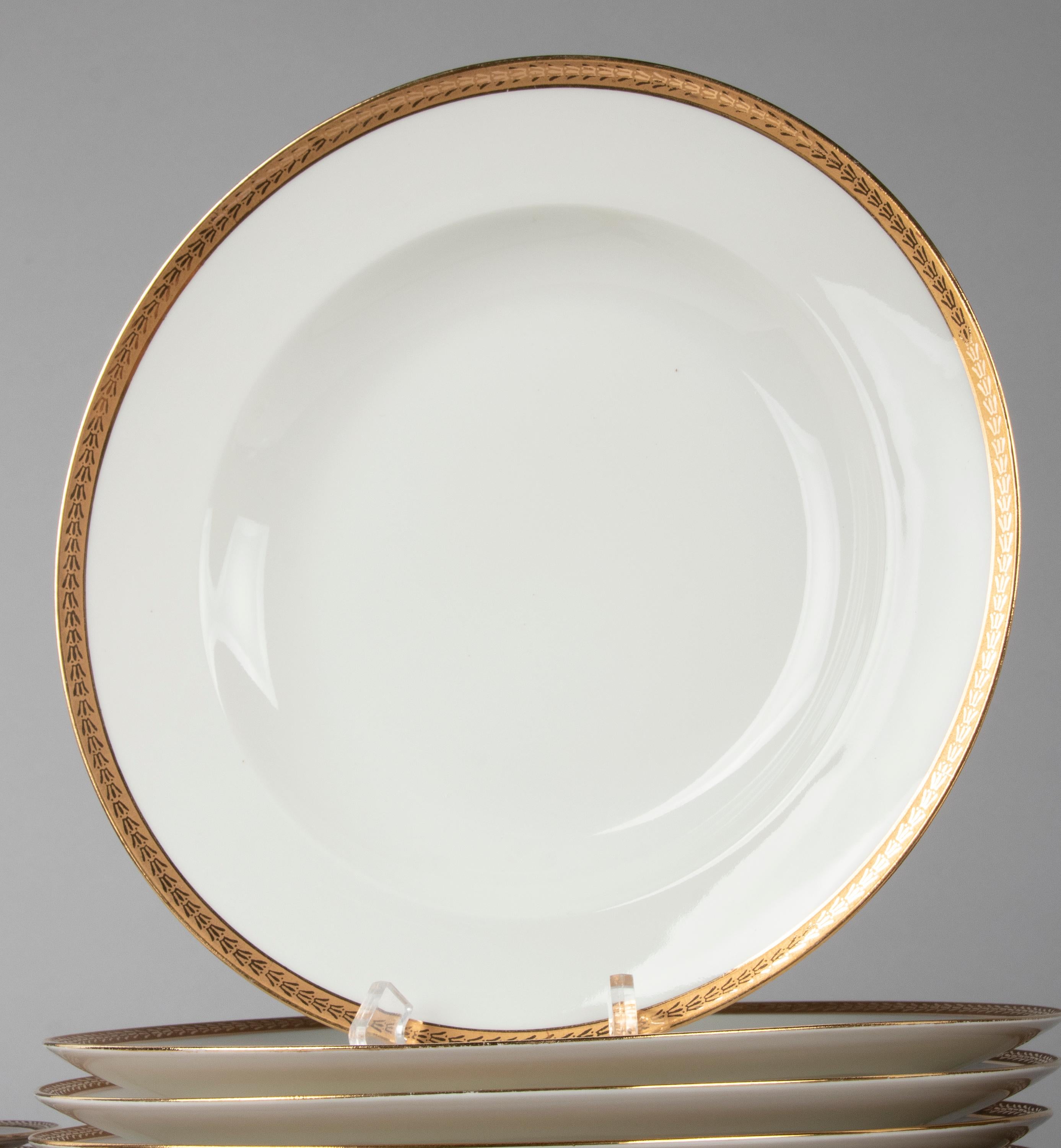 French 50-Piece Set Antique Porcelain Tableware by Lanternier Limoges Empire Style