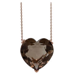 50 Plus Carat Large Heart Shaped Smokey Topaz Pendant Necklace