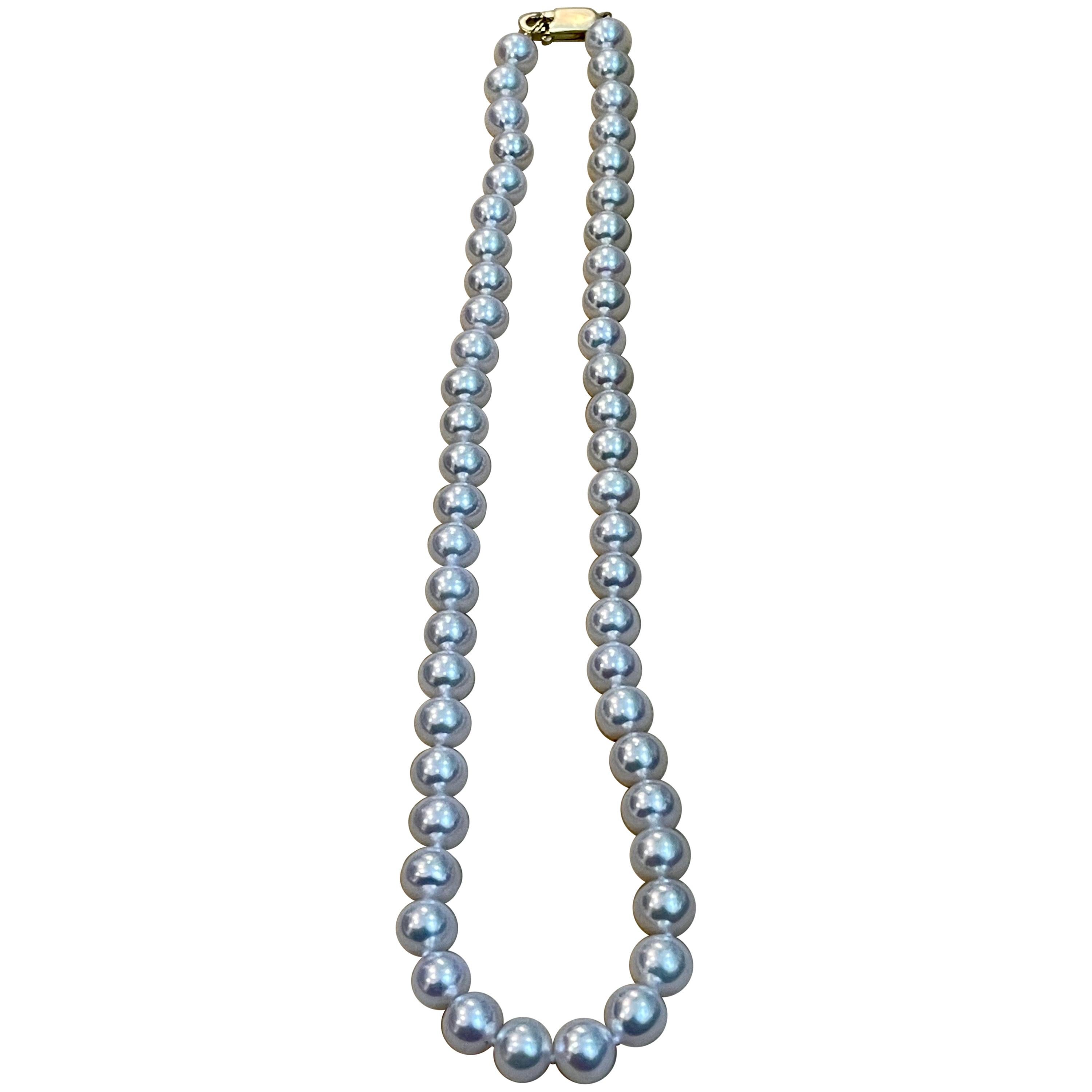 50 Round Akoya Pearls Strand Necklace Set in 14 Karat Gold Clasp