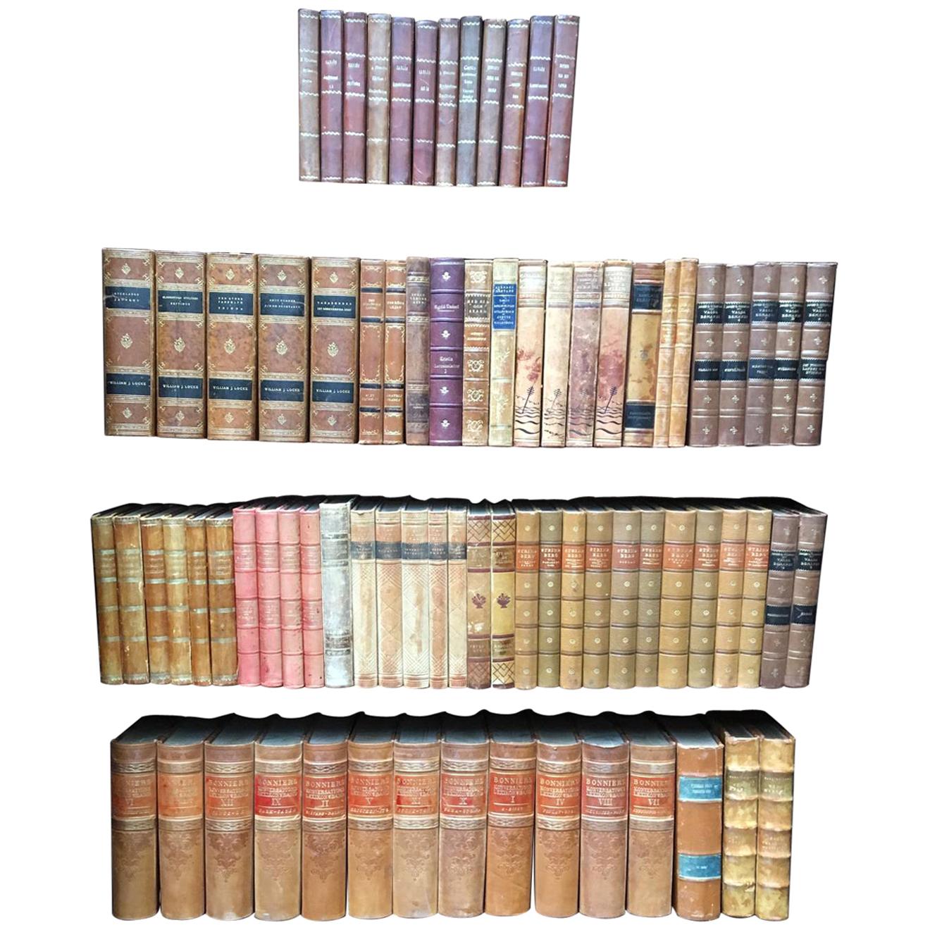 Scandinavian Antique Leather-Bound Books, Brown And Red Colors