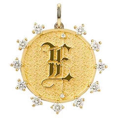 Contemporary Art Deco Gothic Diamond 14k Gold Initial Pendant Medallion