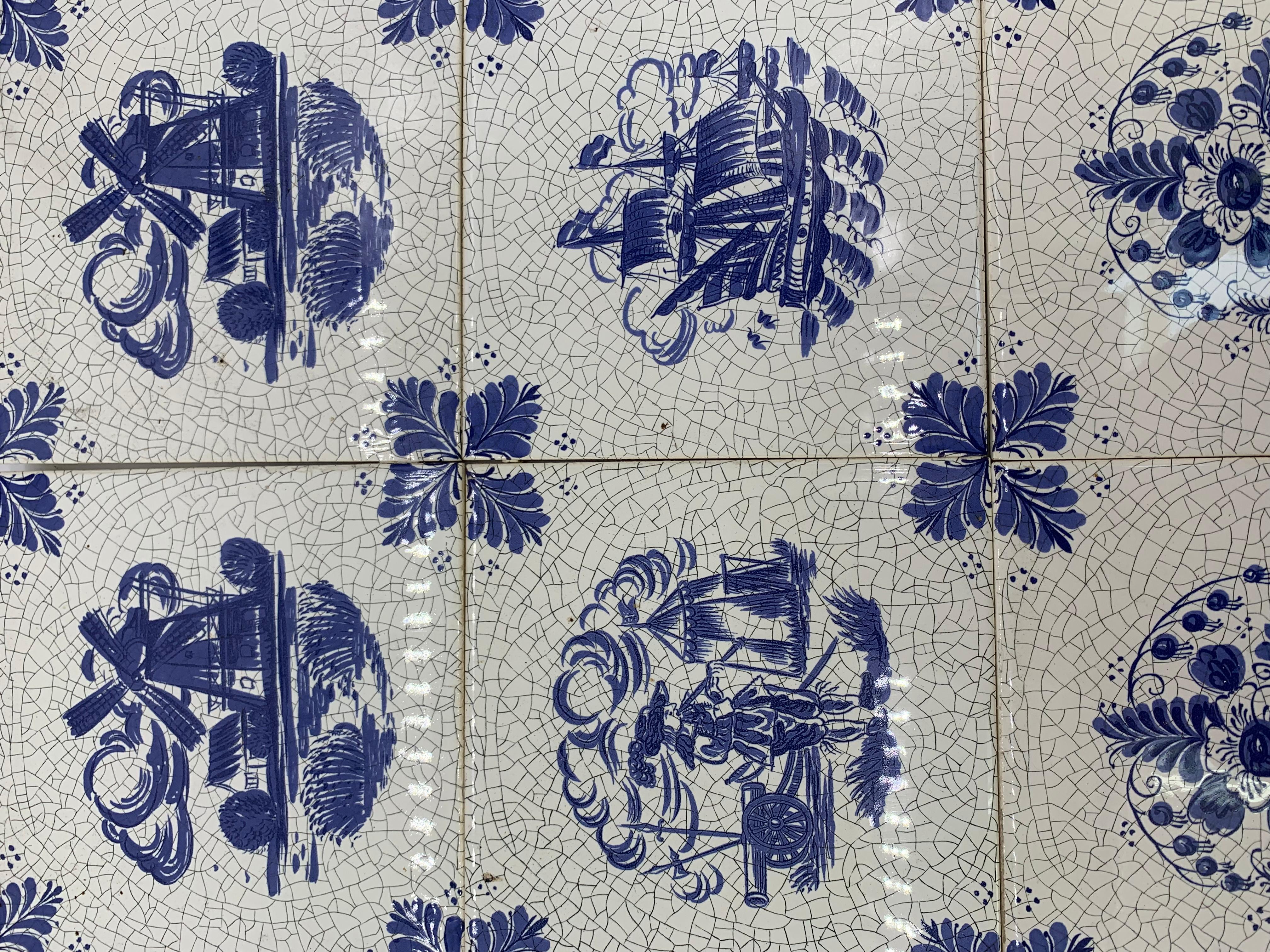 19th Century 50 Tiles White and Blue, 20th Century