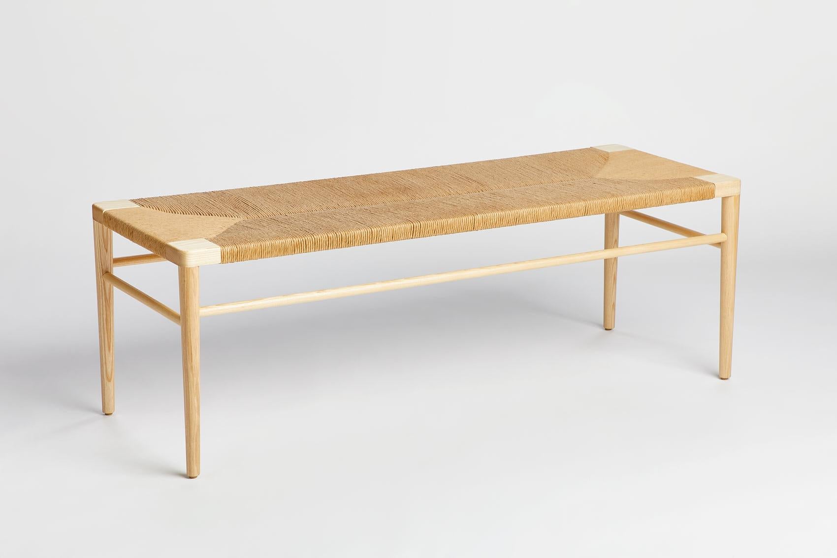 Mid-Century Modern Woven Rush Bench in Ash by Mel Smilow