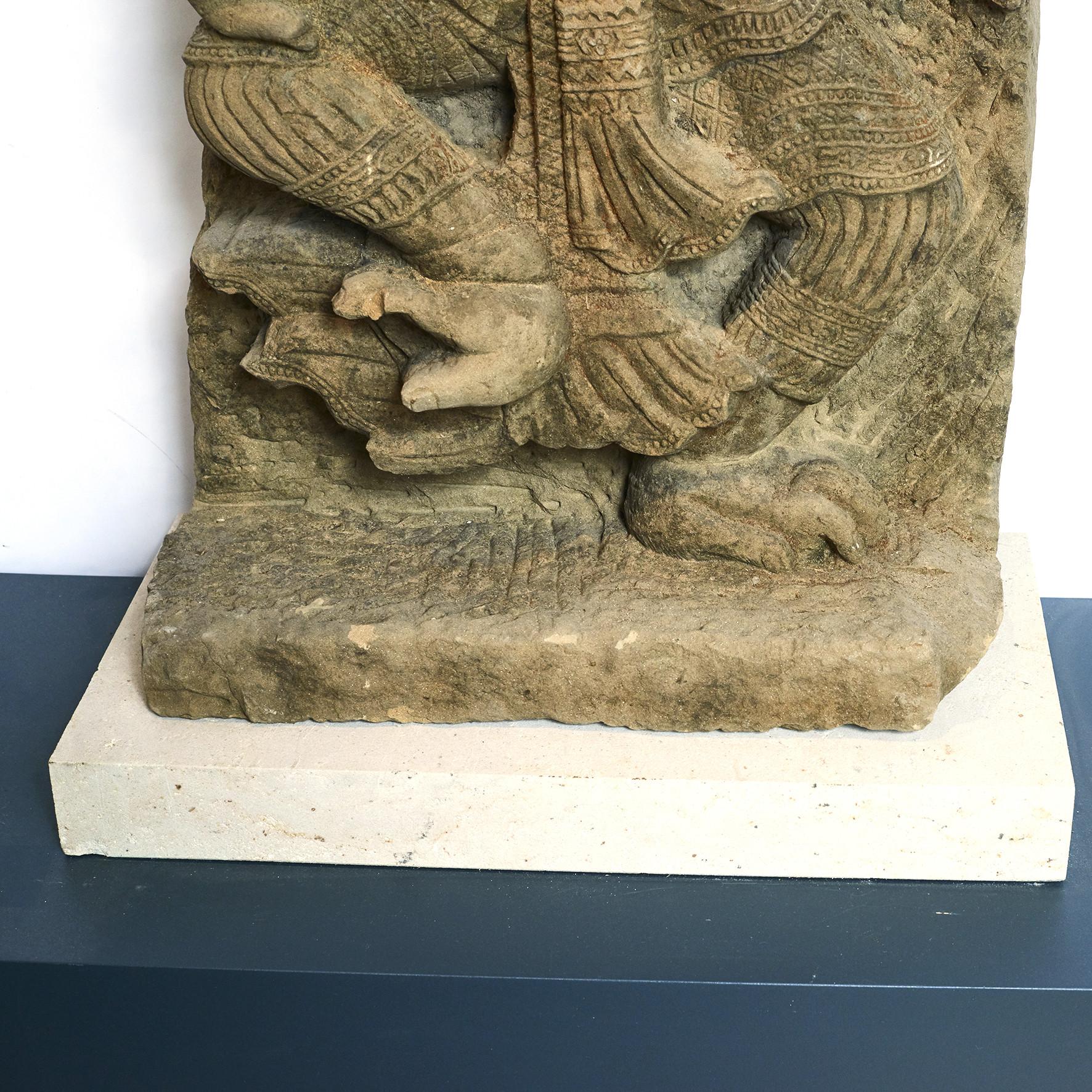 Burmese 500-600 Year-Old Sandstone Sculpture of Hanuman, The Monkey God