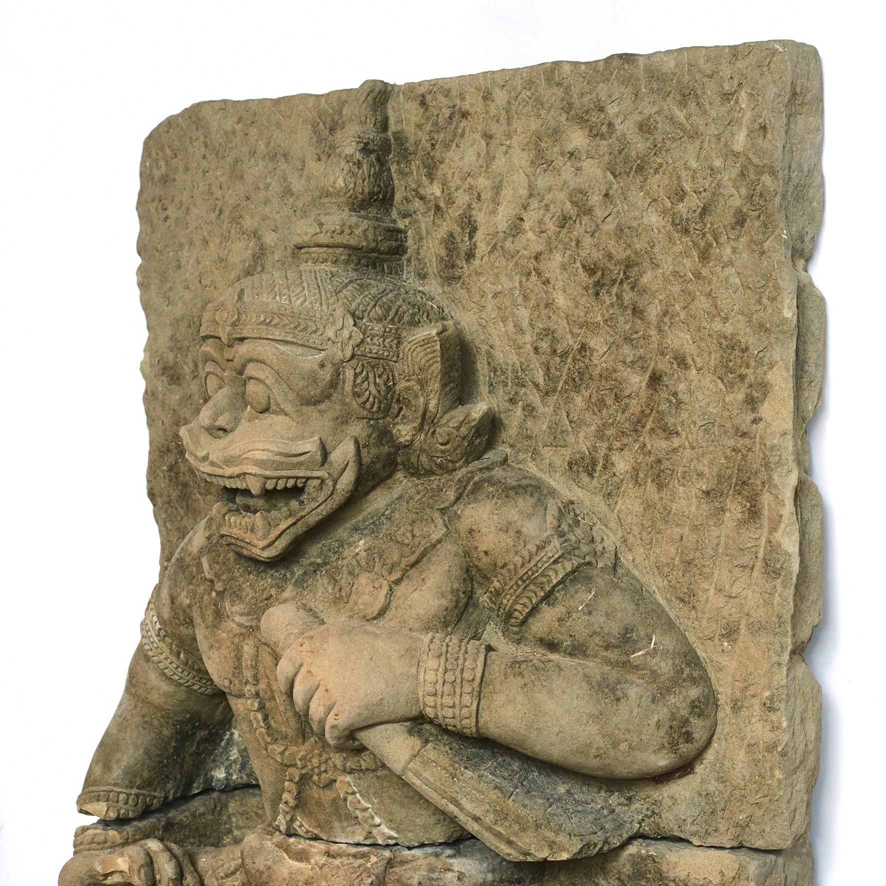 Hand-Carved 500-600 Year-Old Sandstone Sculpture of Hanuman, The Monkey God