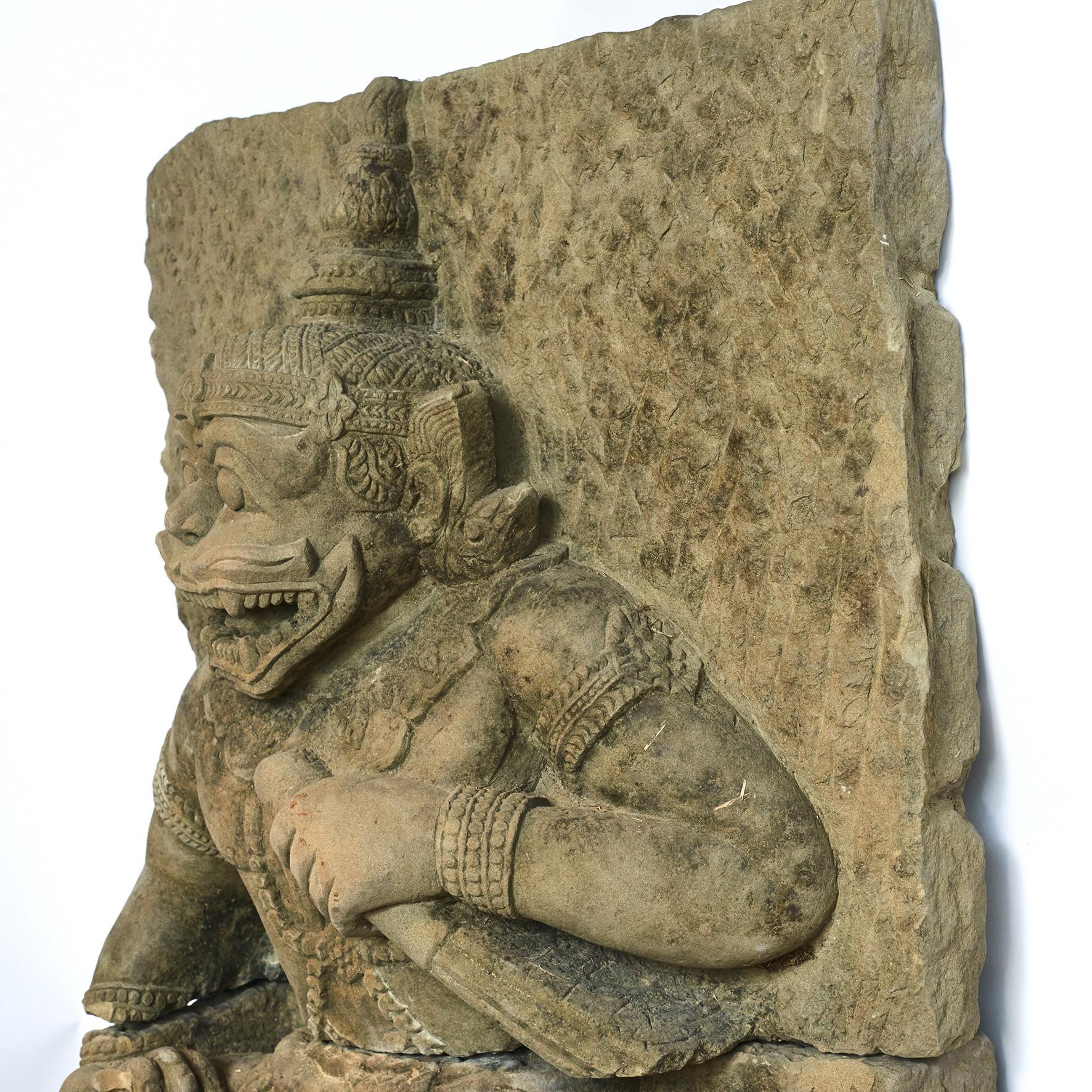 500-600 Year-Old Sandstone Sculpture of Hanuman, The Monkey God In Good Condition In Kastrup, DK