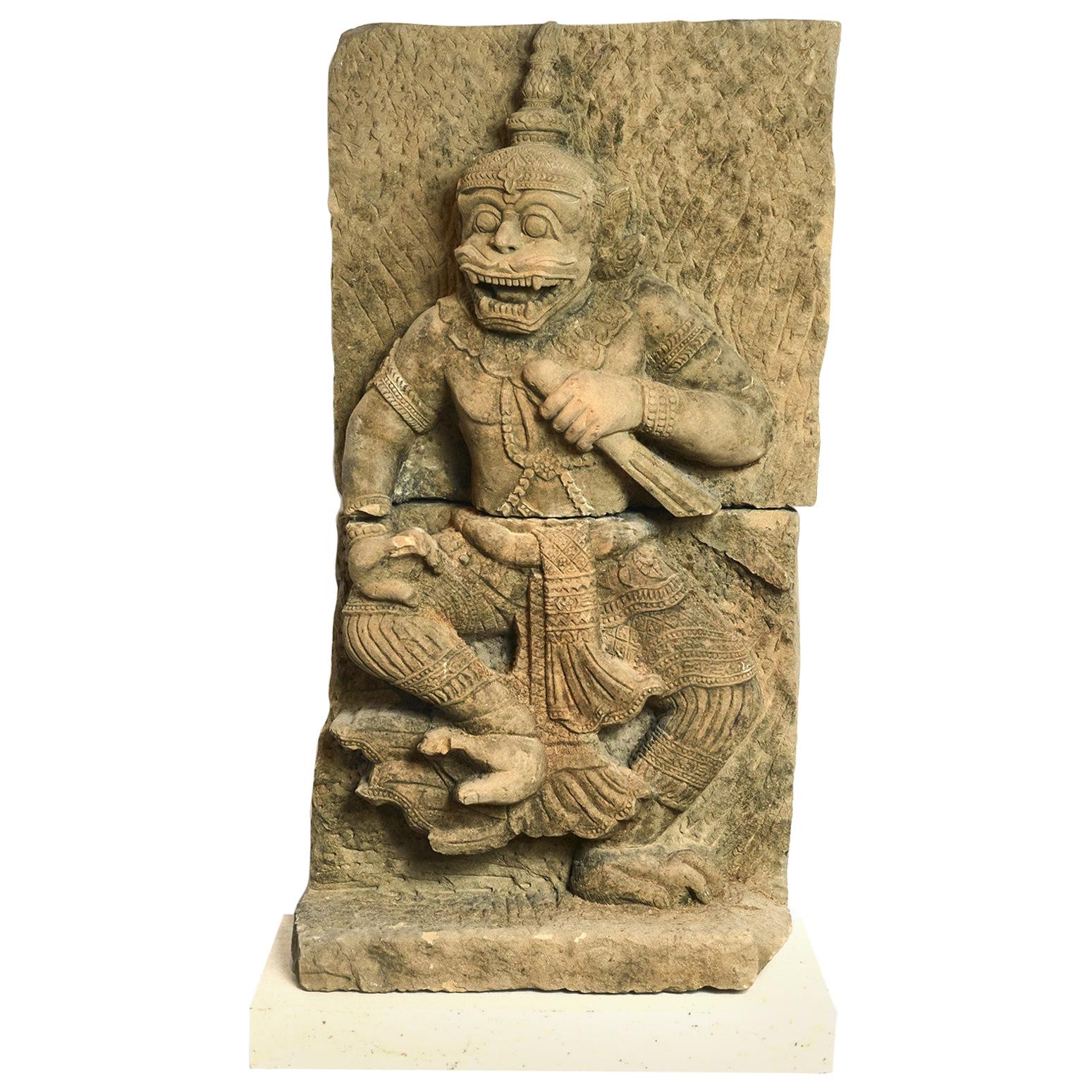 500-600 Year-Old Sandstone Sculpture of Hanuman, The Monkey God