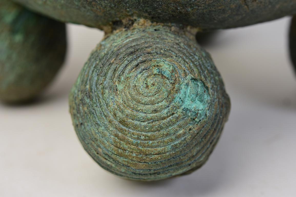 Hand-Carved 500 B.C, Dong Son, a Pair of Antique Khmer Bronze Bangle Bracelet with Bells For Sale