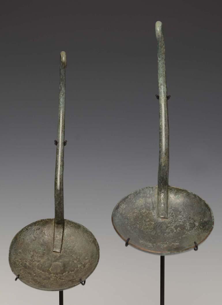 500 B.C., Dong Son, a Pair of Antique Khmer Bronze Ladles 6