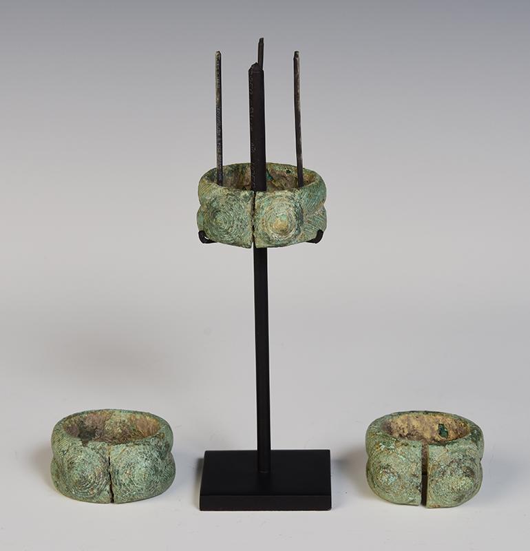 500 B.C., Dong Son, a Set of Antique Khmer Bronze Bangle Bracelet 5