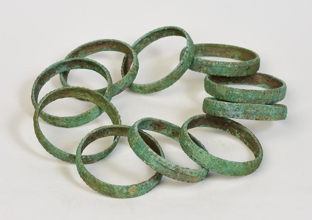 500 B.C., Dong Son, a Set of Antique Khmer Bronze Bangle Bracelet 5