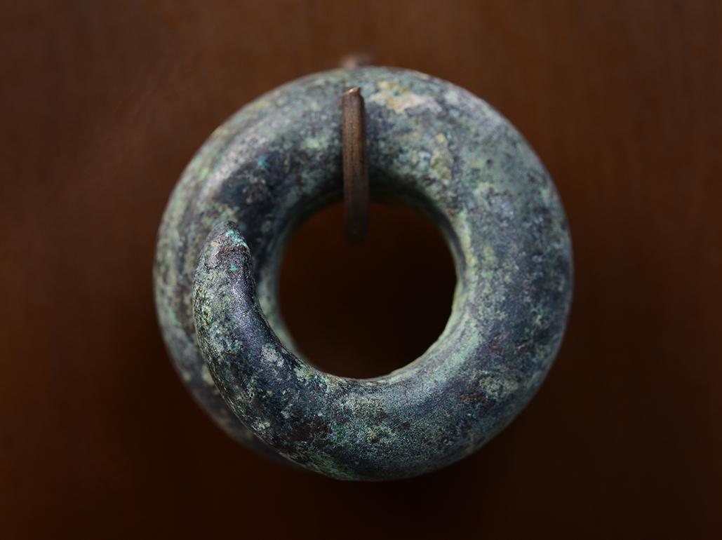 Cambodian 500 B.C., Dong Son, A Set of Antique Khmer Bronze Earrings with Stand