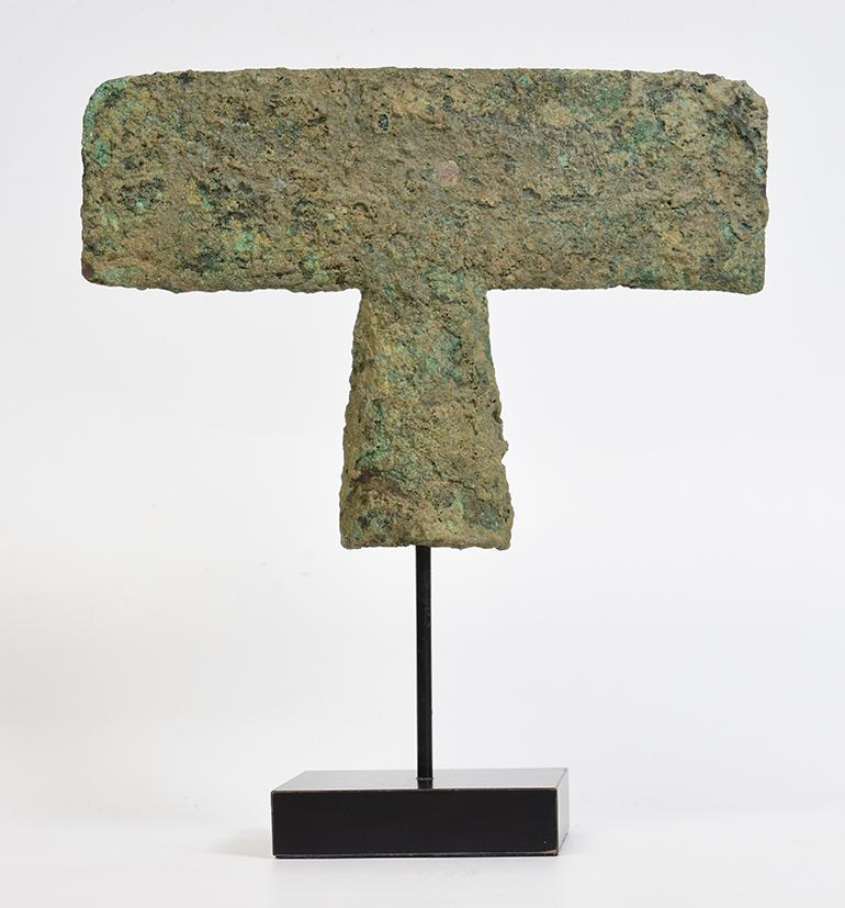 500 B.C, Dong Son, Antique Khmer Bronze Axe with Stand 4