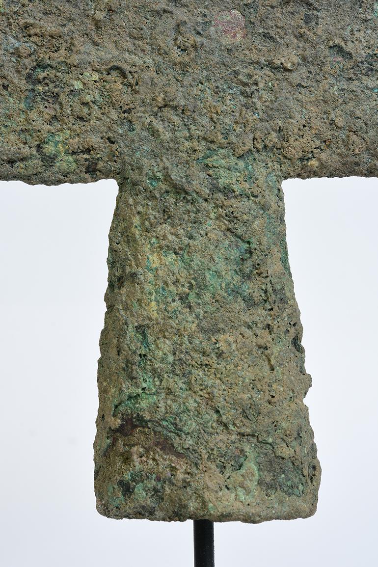 500 B.C, Dong Son, Antique Khmer Bronze Axe with Stand 7