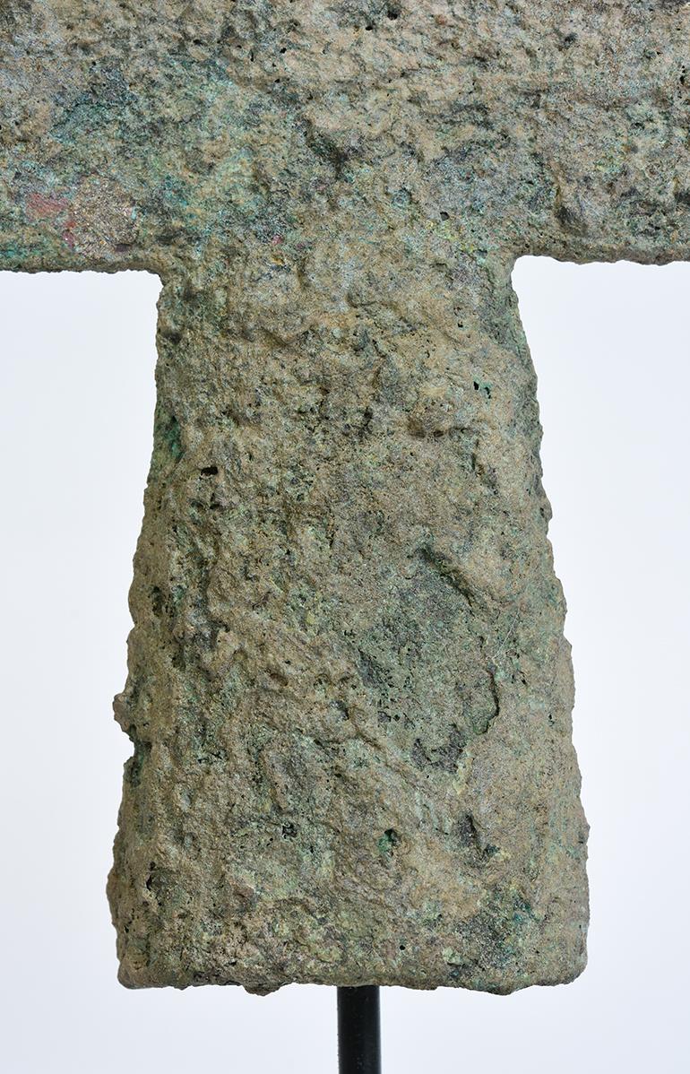 18th Century and Earlier 500 B.C, Dong Son, Antique Khmer Bronze Axe with Stand