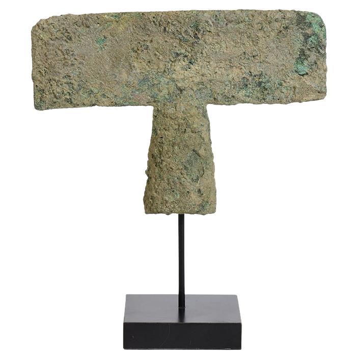 500 B.C, Dong Son, Antique Khmer Bronze Axe with Stand