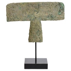 500 B.C., Dong Son, Antique Khmer Bronze Axe with Stand