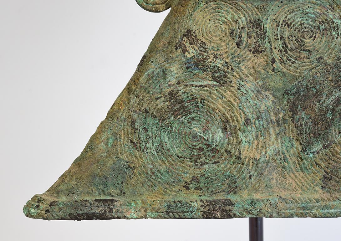 Hand-Carved 500 B.C, Dong Son, Antique Khmer Bronze Bell with Stand