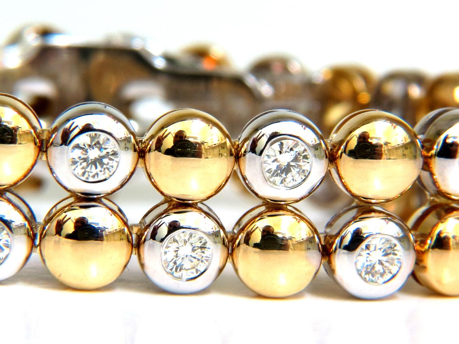 Round Cut 5.00 Carat 18 Karat Diamonds Rounds Two-Toned Domed Link Bracelet G/VS Rare For Sale