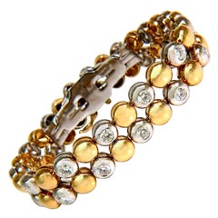 Pulsera de eslabones abombados en dos tonos con diamantes redondos de 18 quilates y 5,00 quilates, G/VS, muy poco común*