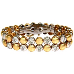 Bracelet à maillons bombés bicolores G/VS rare en or 18 carats avec diamants ronds de 5,00 carats
