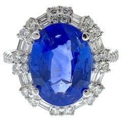 5.00 Carat Blue Oval Sapphire & Diamond RIng In 18k White Gold