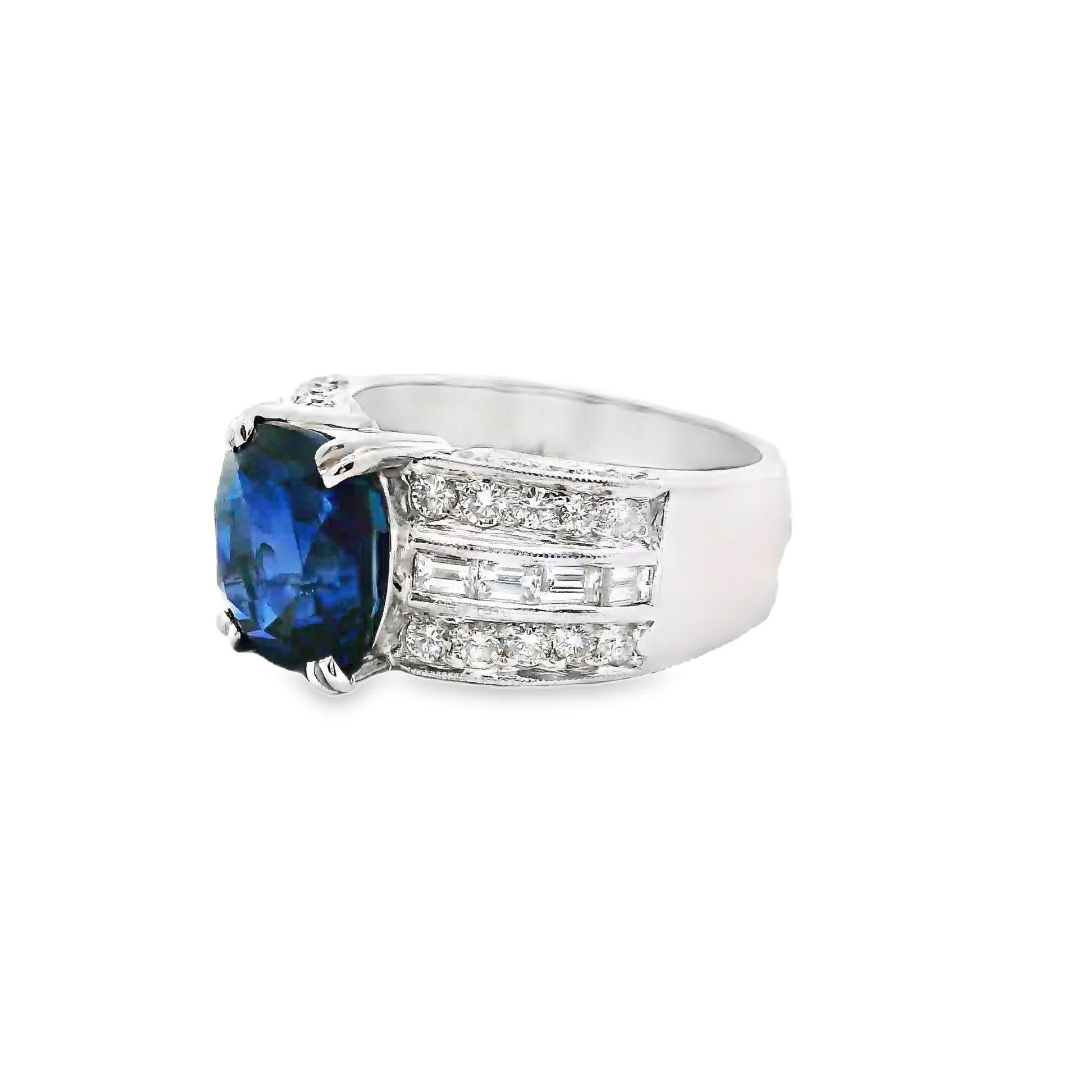 Contemporary 5.00 Carat Blue Sapphire Diamond Platinum Ring, GIA Certified