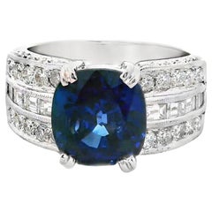 5.00 Carat Blue Sapphire Diamond Platinum Ring, GIA Certified