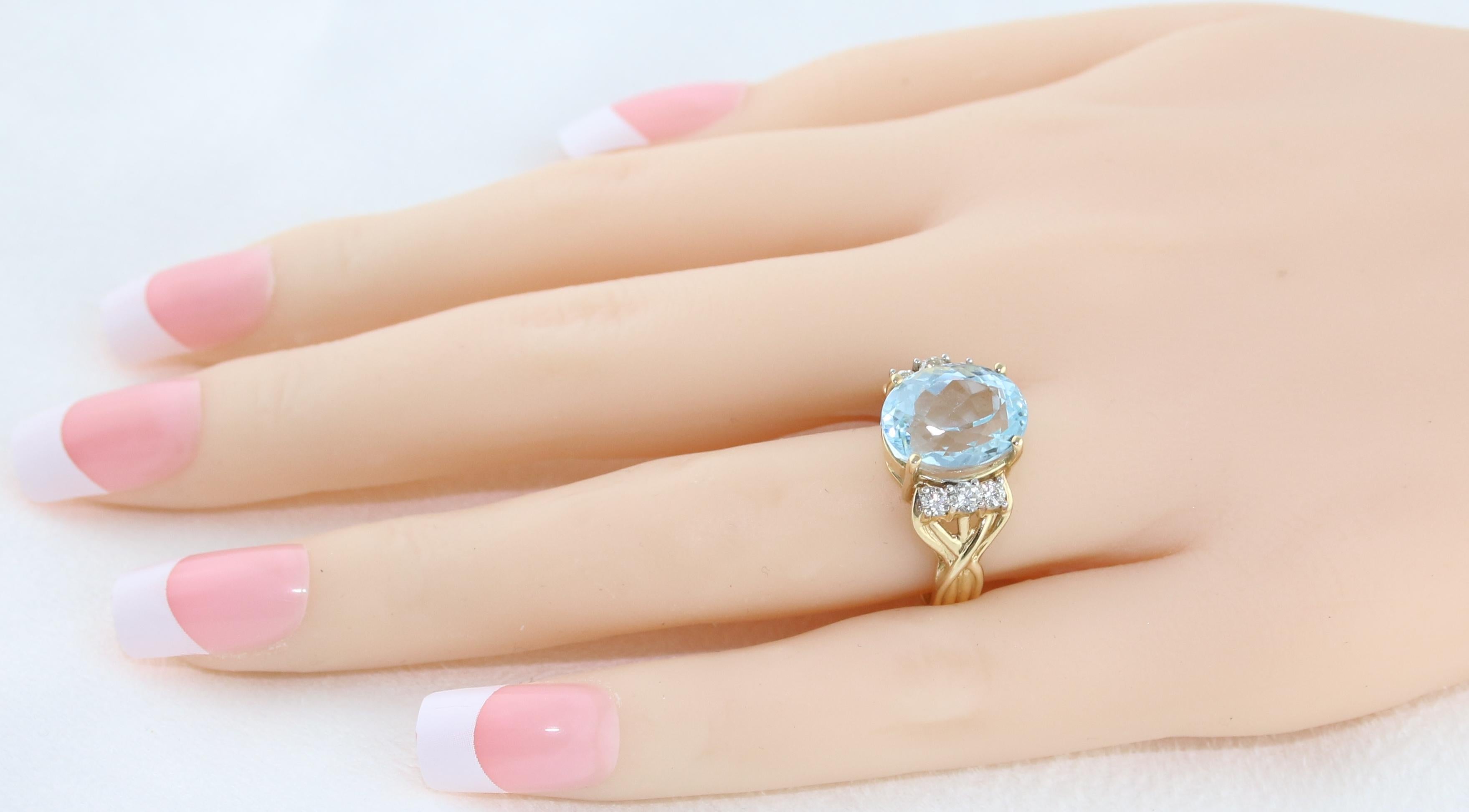 5,00 Karat Blauer Topas Diamant Gold Ring im Angebot 1
