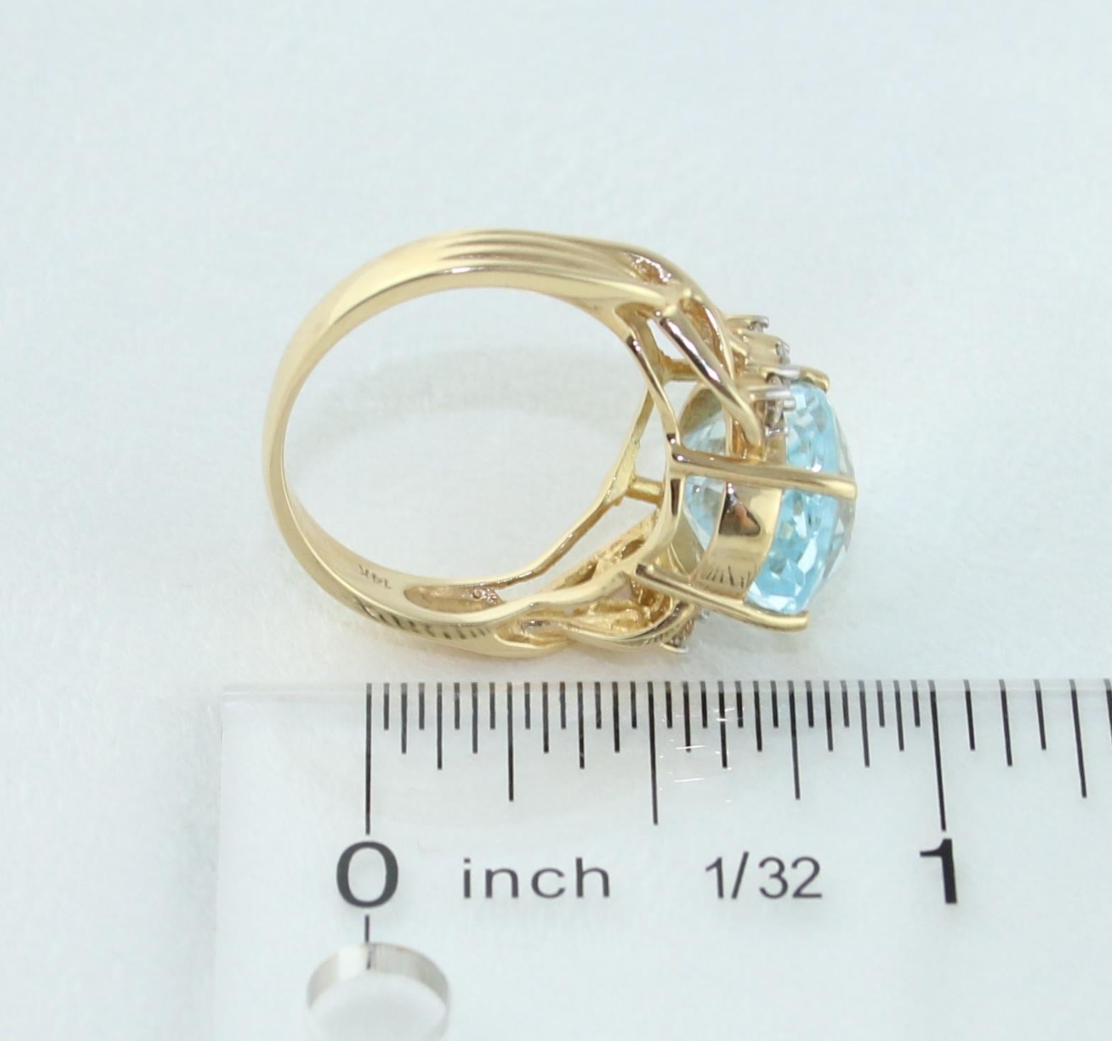 5.00 Carat Blue Topaz Diamond Gold Ring For Sale 3
